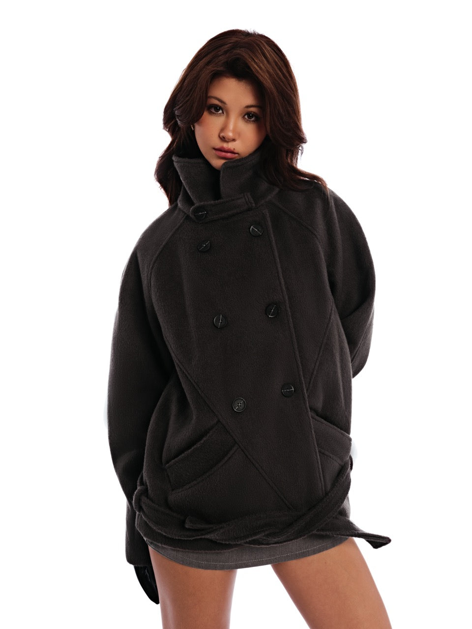 21 Grey Funnel Neck Coat