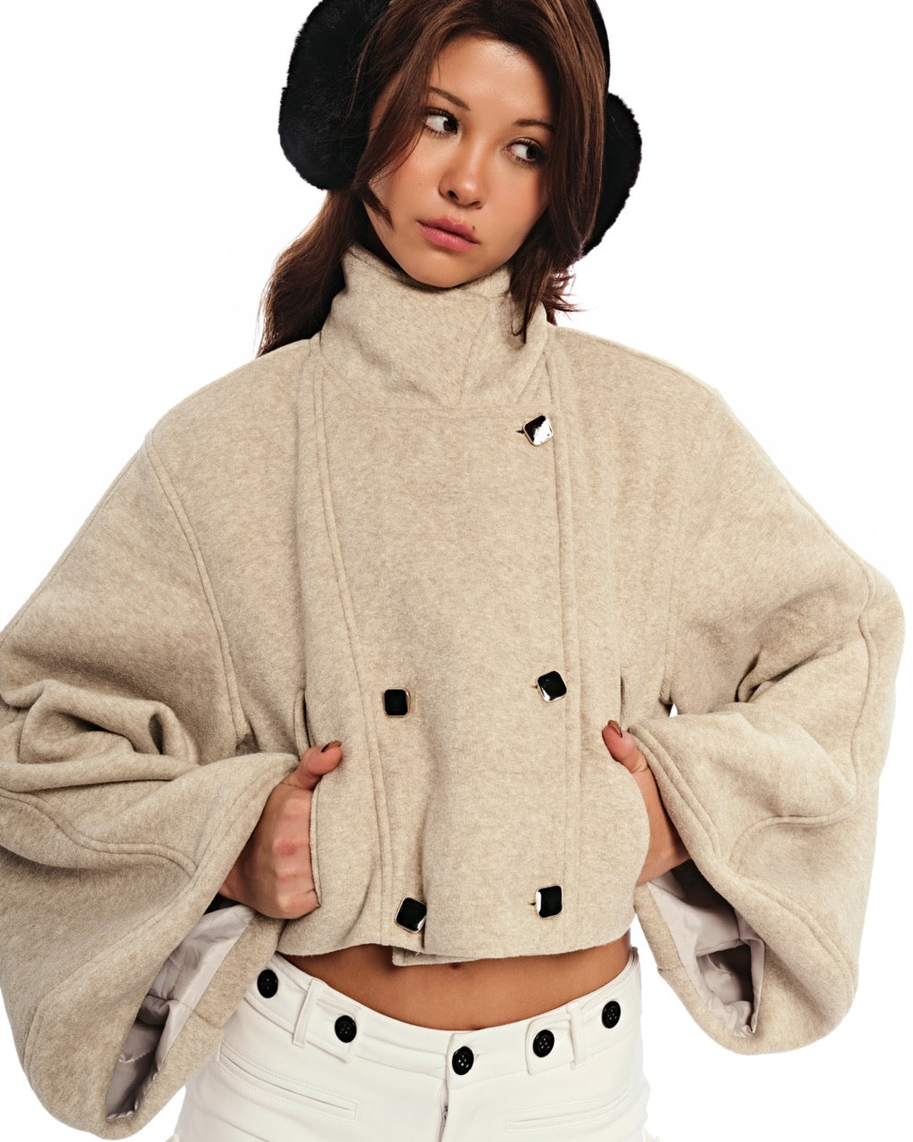 26 Cropped Funnel Neck Volume Sleeve Jacket