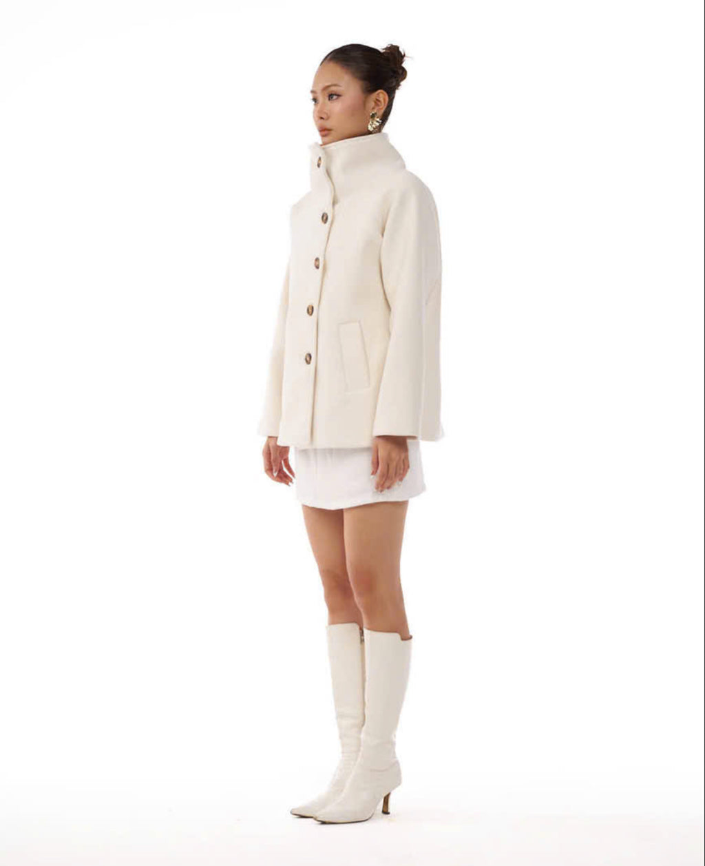09 White Pea Coat High Wide Collar