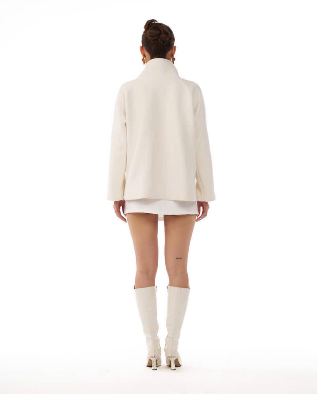 09 White Pea Coat High Wide Collar