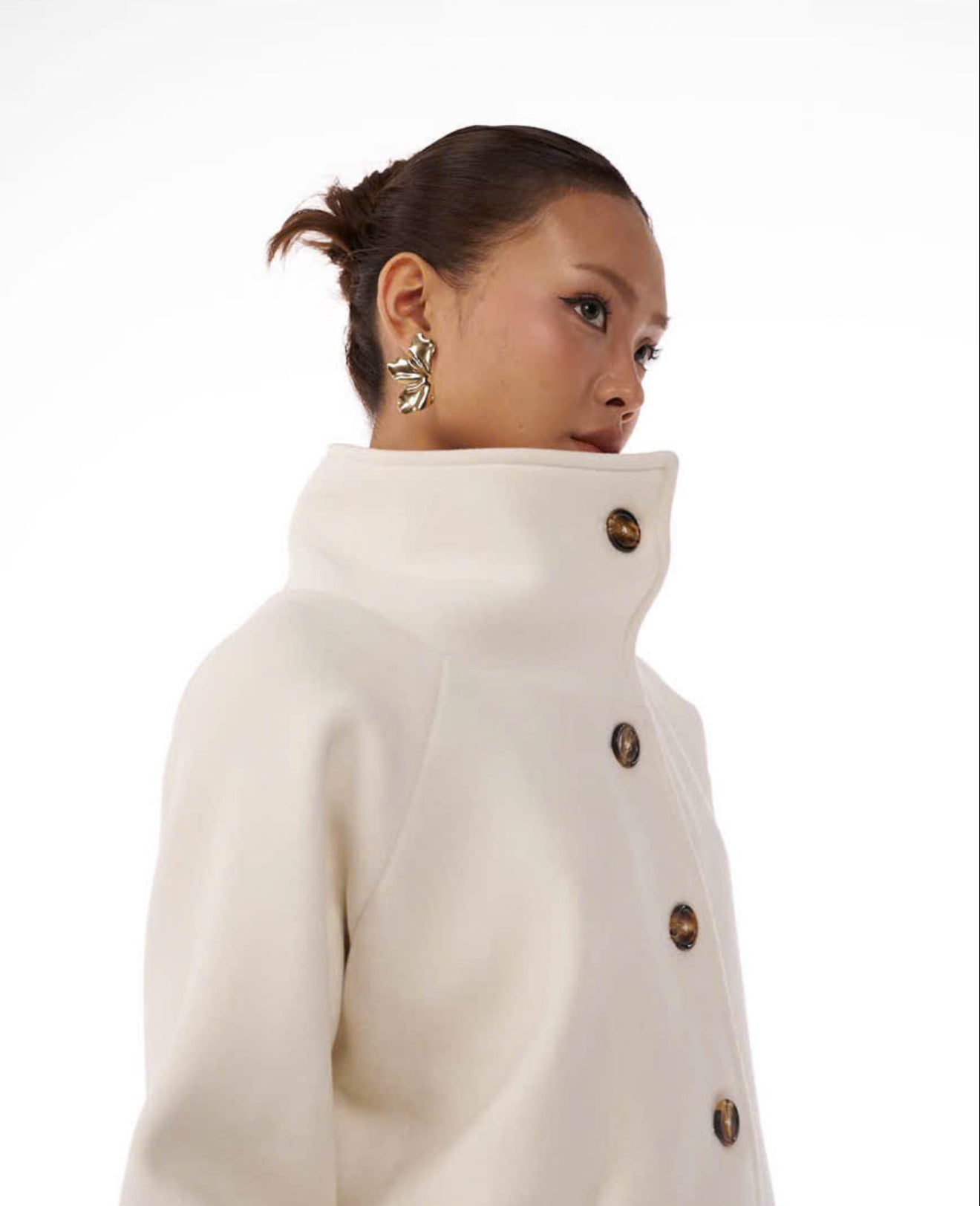 09 White Pea Coat High Wide Collar