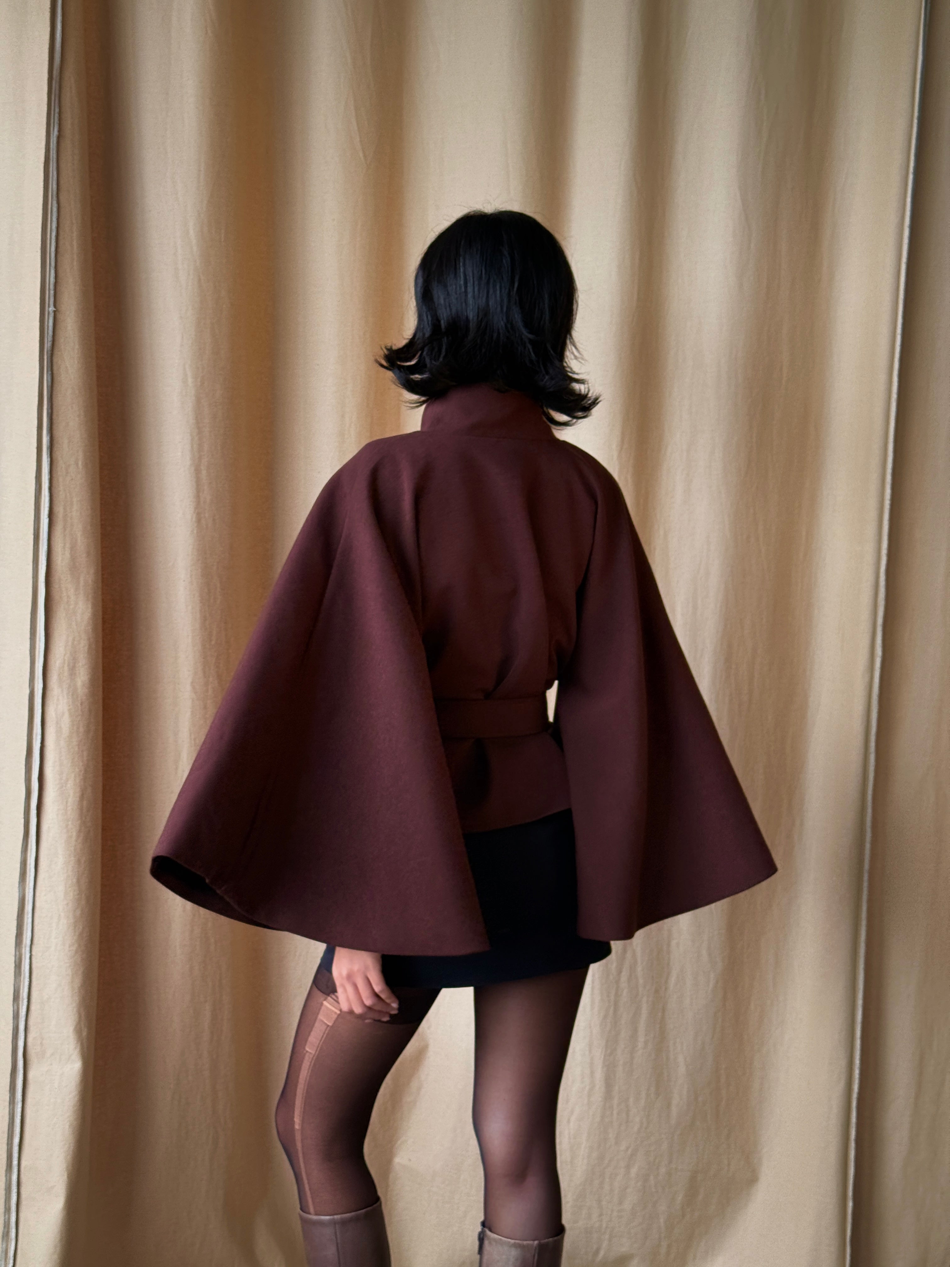 02 Fall Winter Brown High Collar Cape Jacket