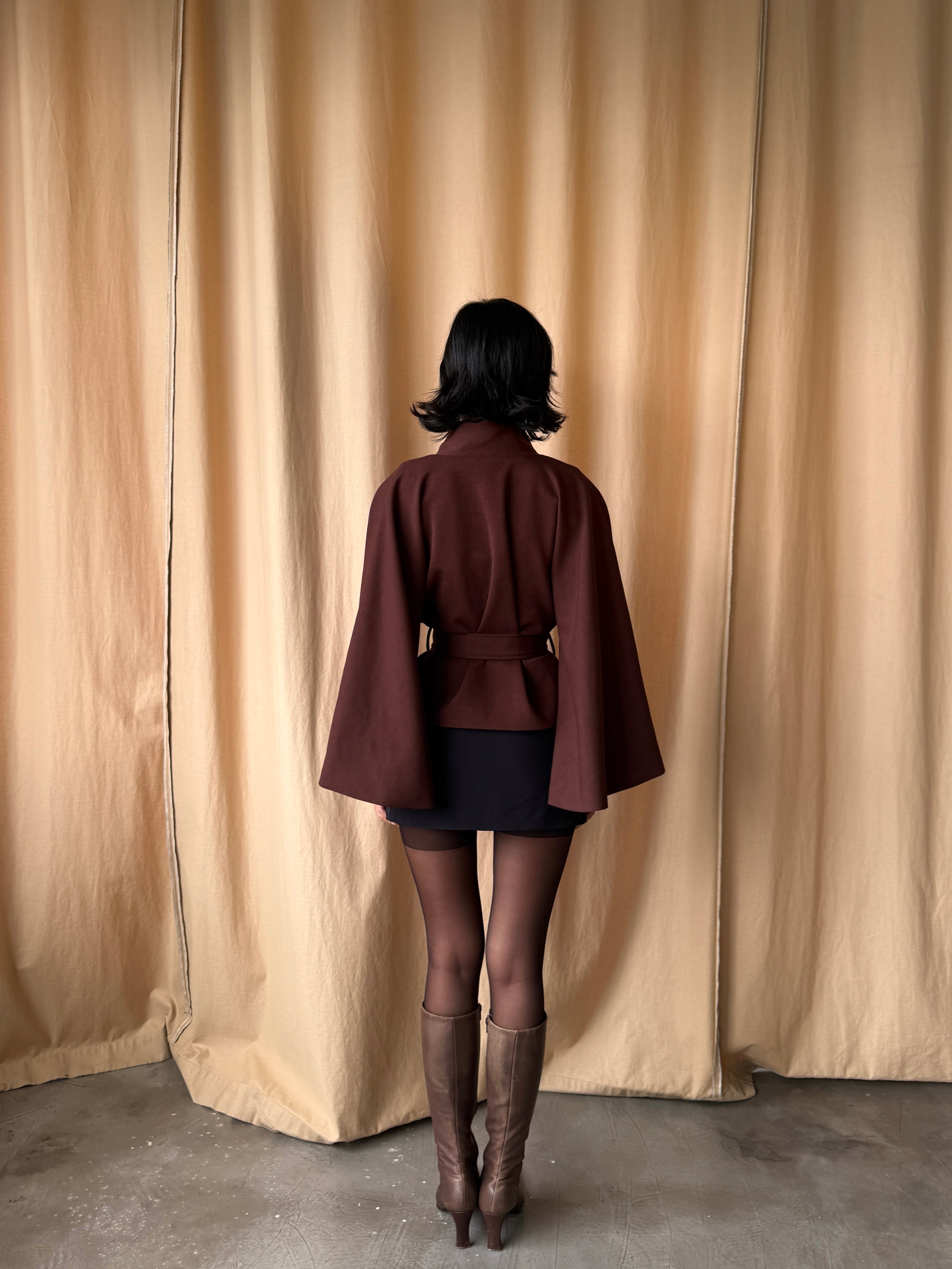 02 Fall Winter Brown High Collar Cape Jacket