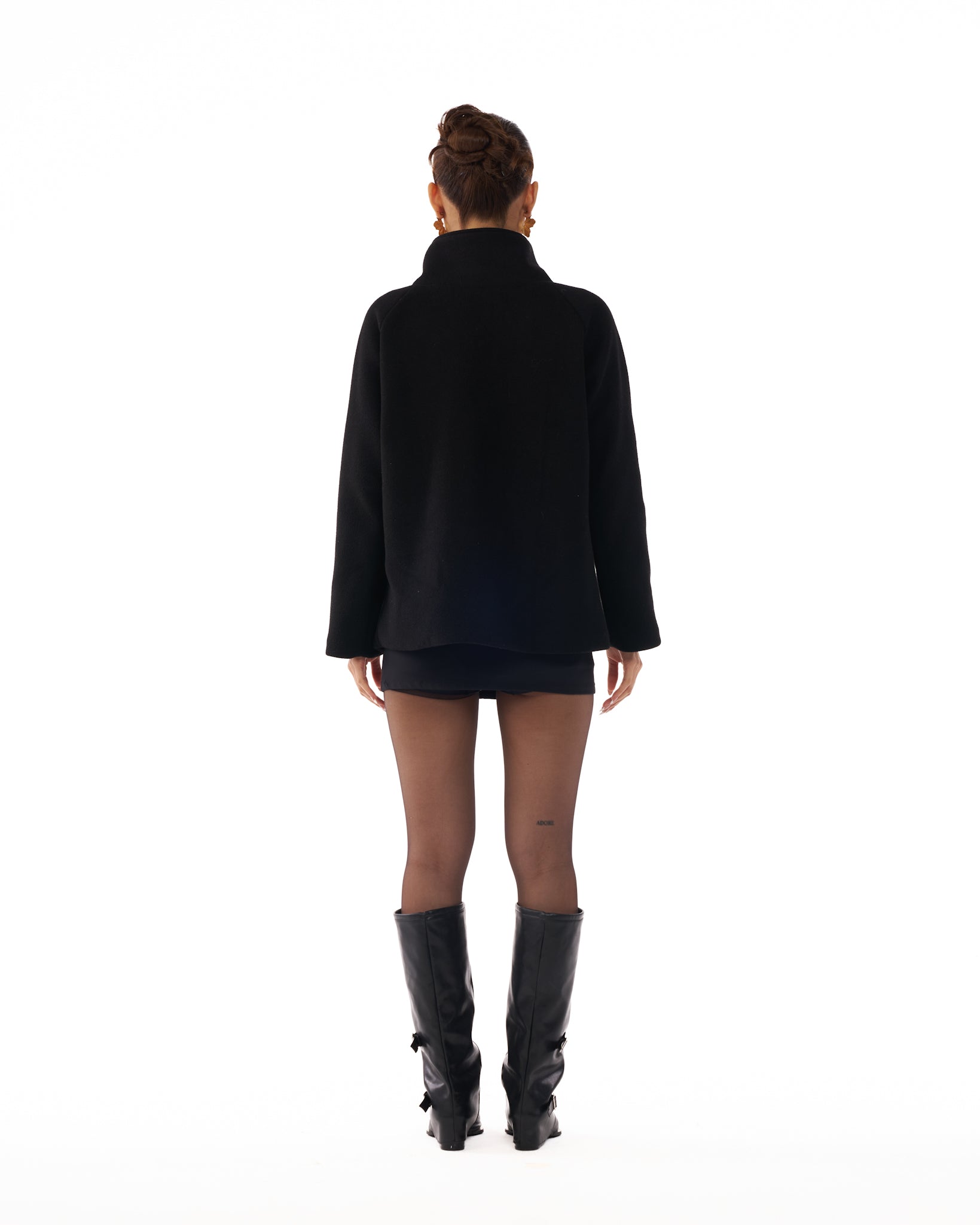 09 Black Pea Coat High Wide Collar