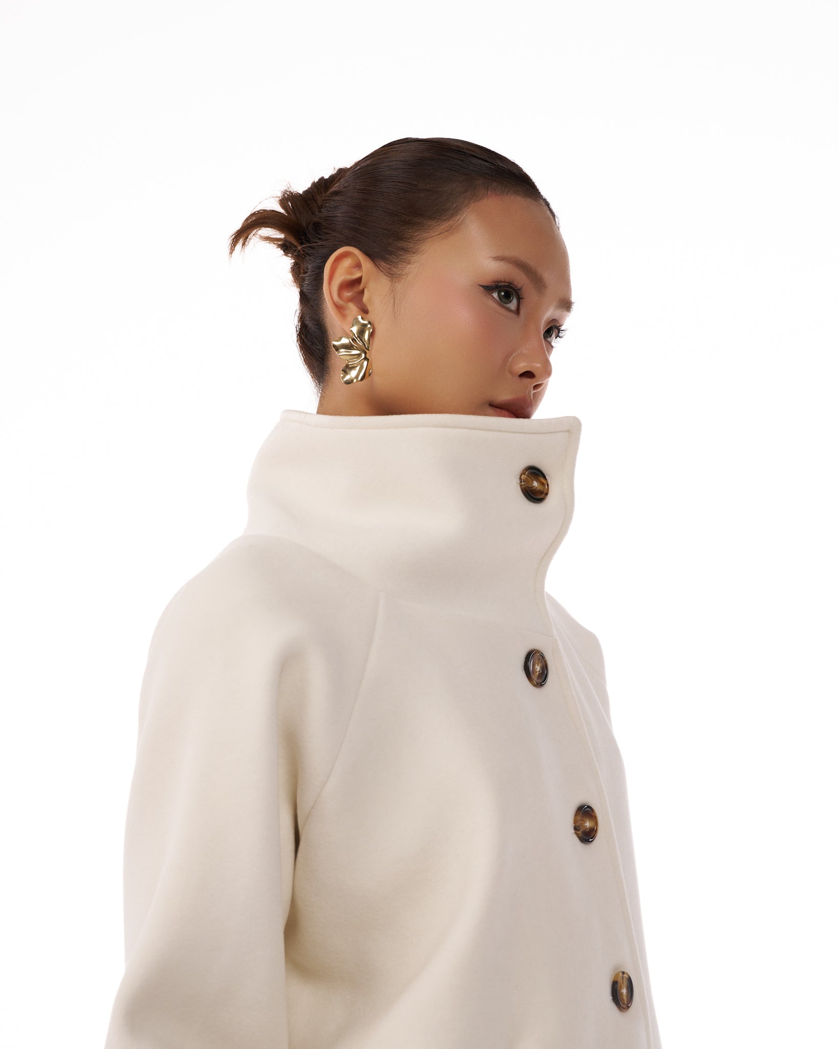 09 White Pea Coat High Wide Collar