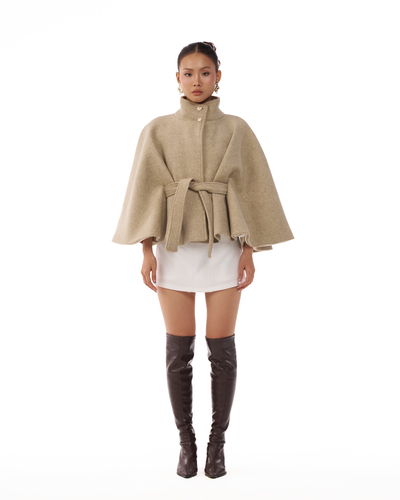 07 Beige Wide Arms Cape Jacket