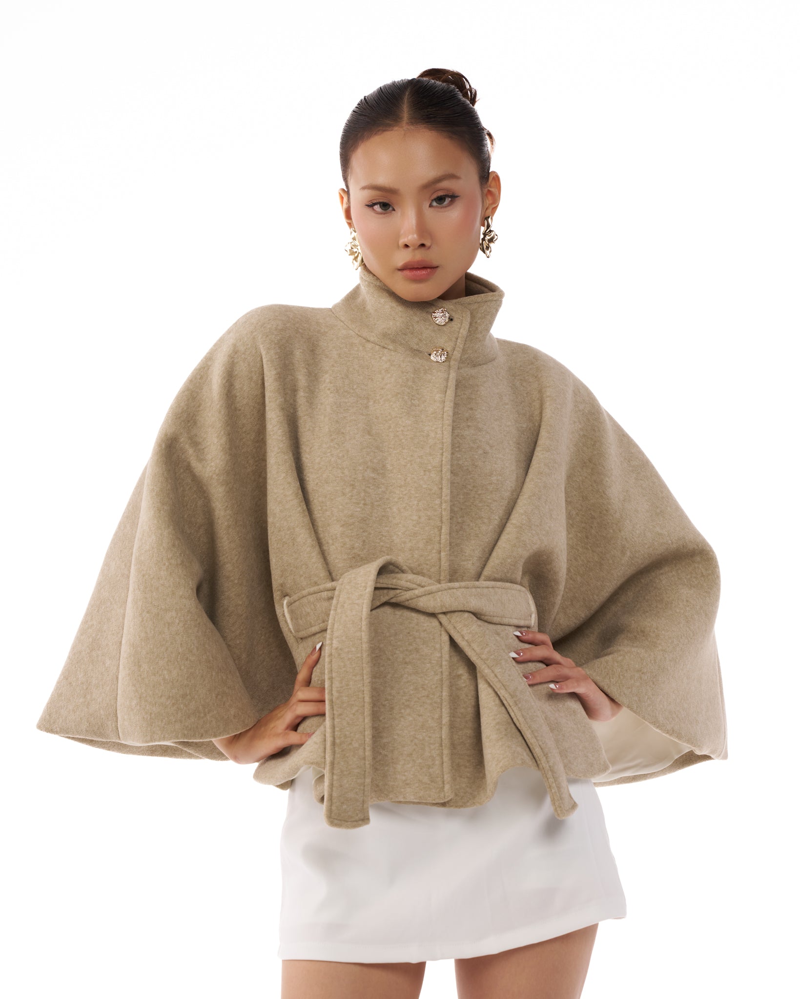 07 Beige Wide Arms Cape Jacket
