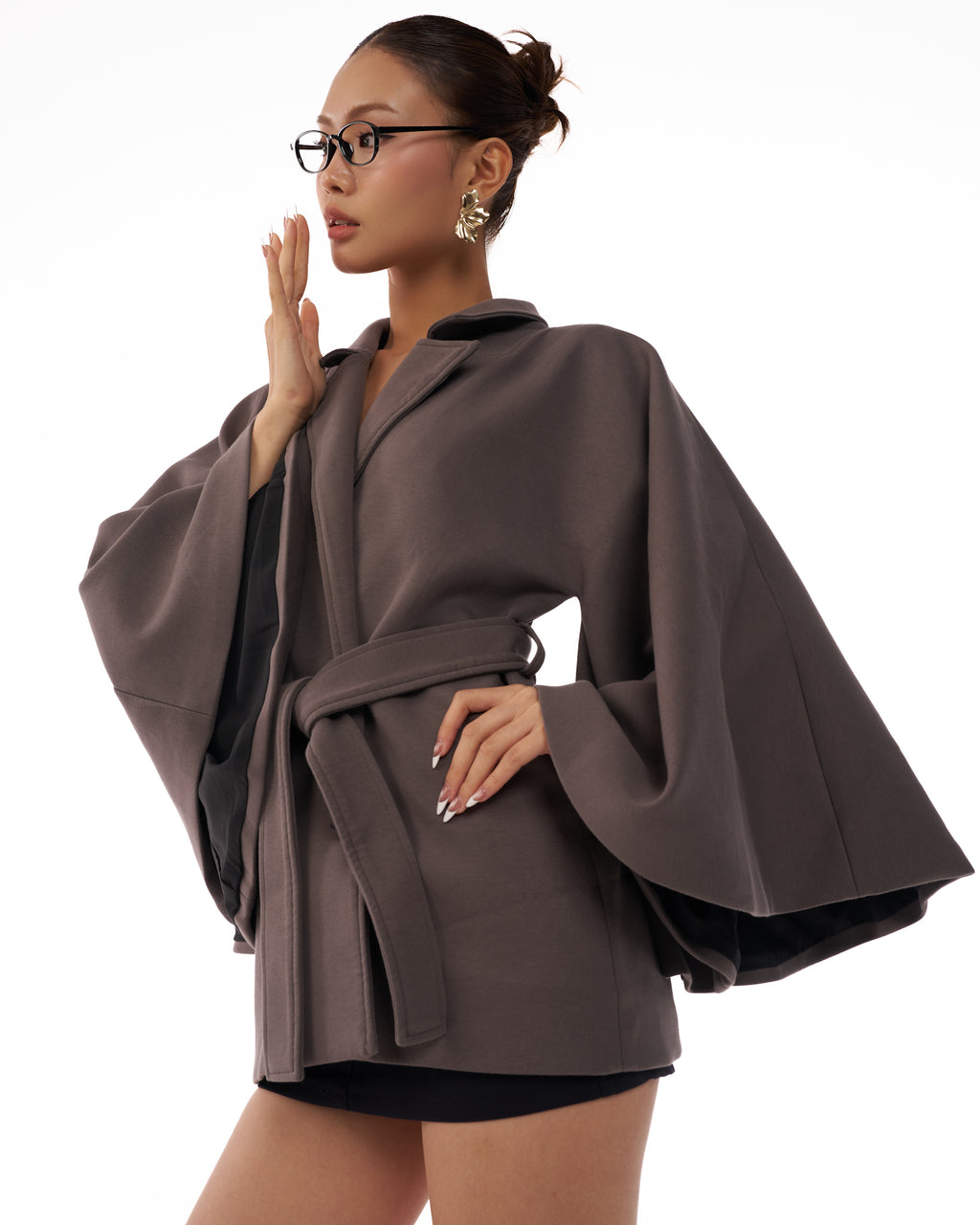 08 Grey Wide Arms Trench Jacket