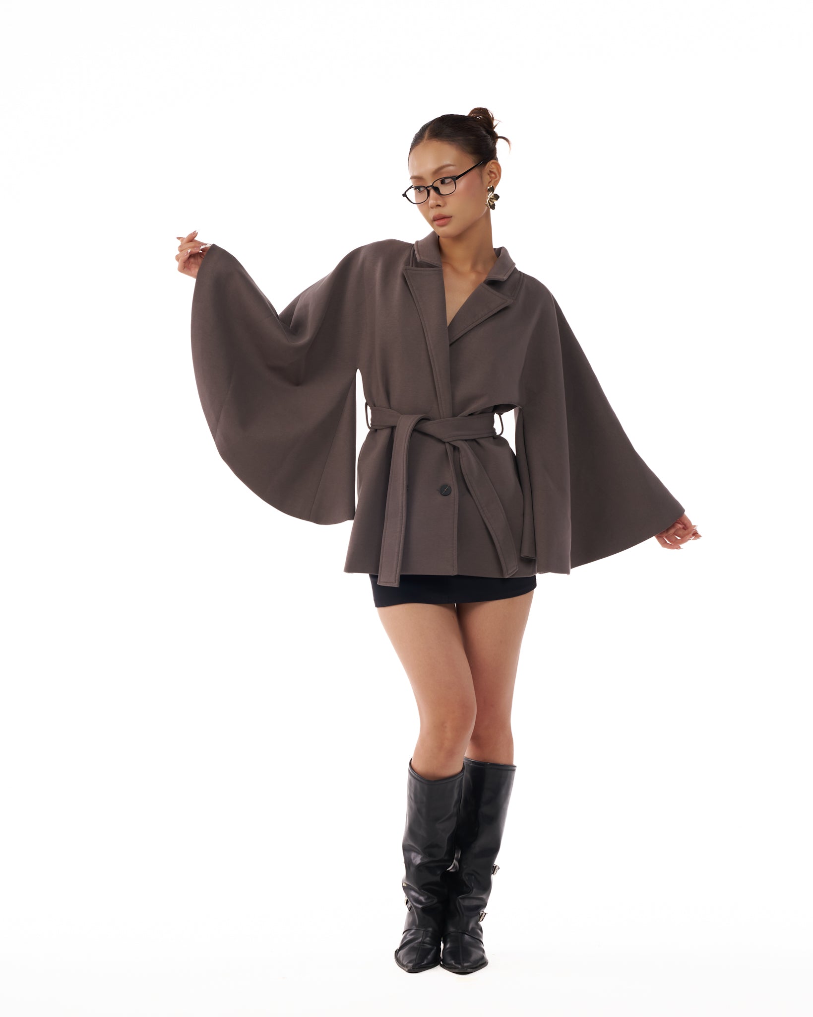 08 Grey Wide Arms Trench Jacket