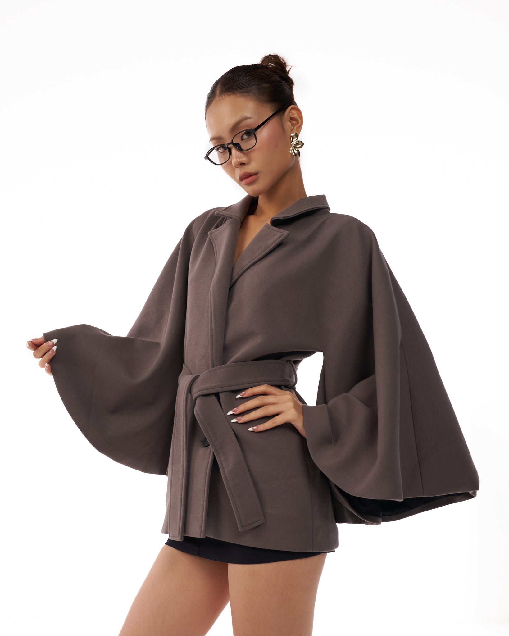 08 Grey Wide Arms Trench Jacket