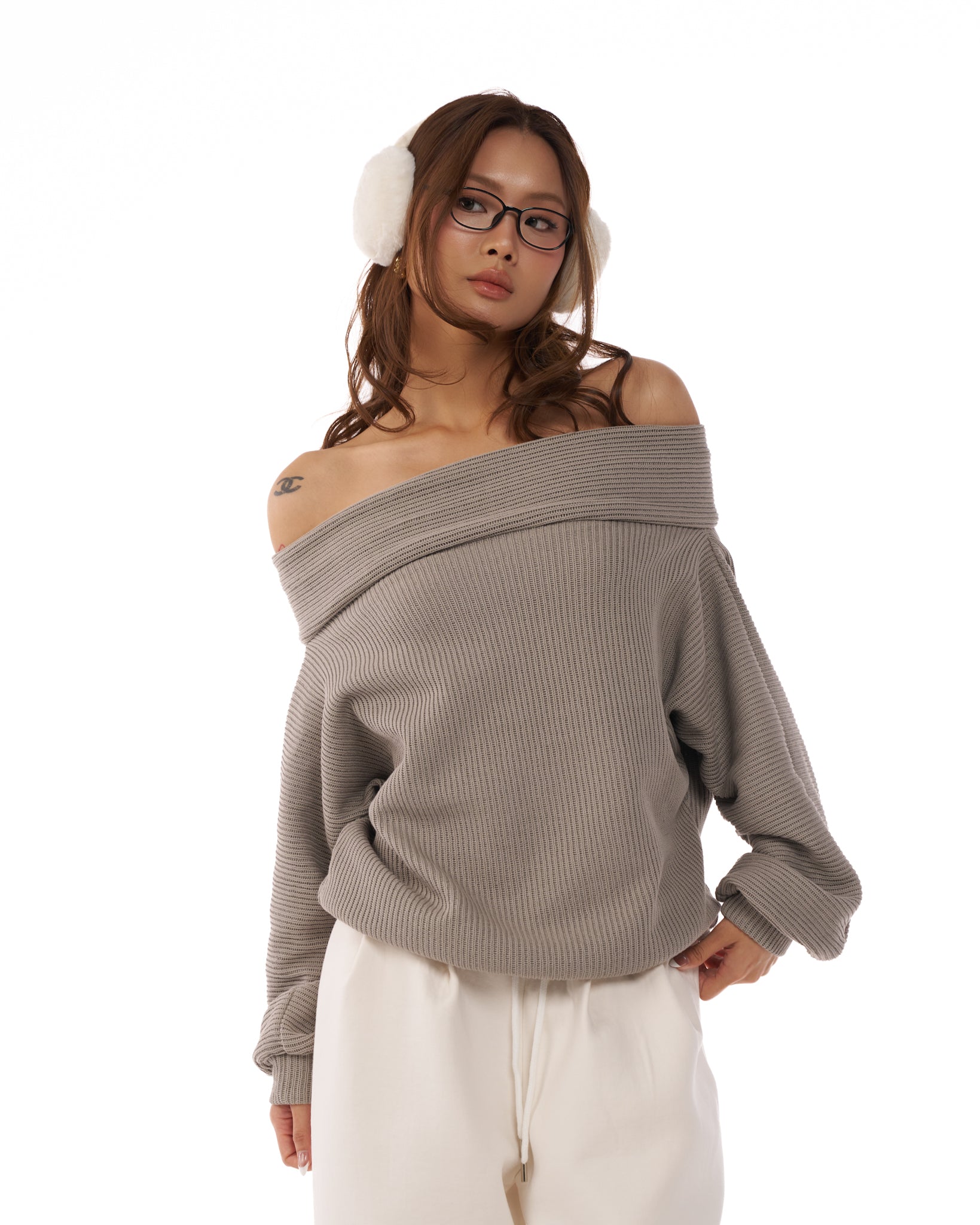 11 Grey Knit Off-Shoulder Top