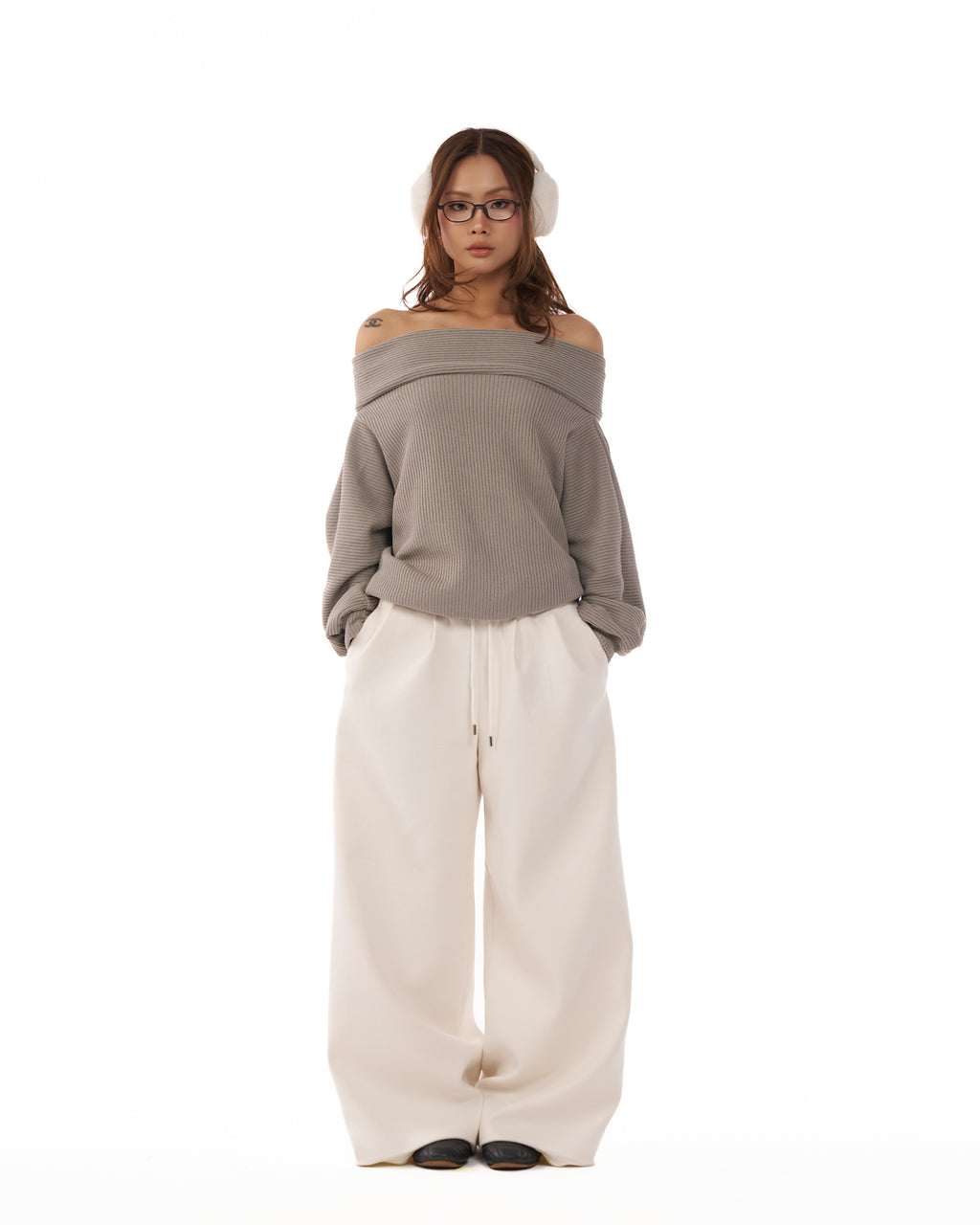 11 Grey Knit Off-Shoulder Top