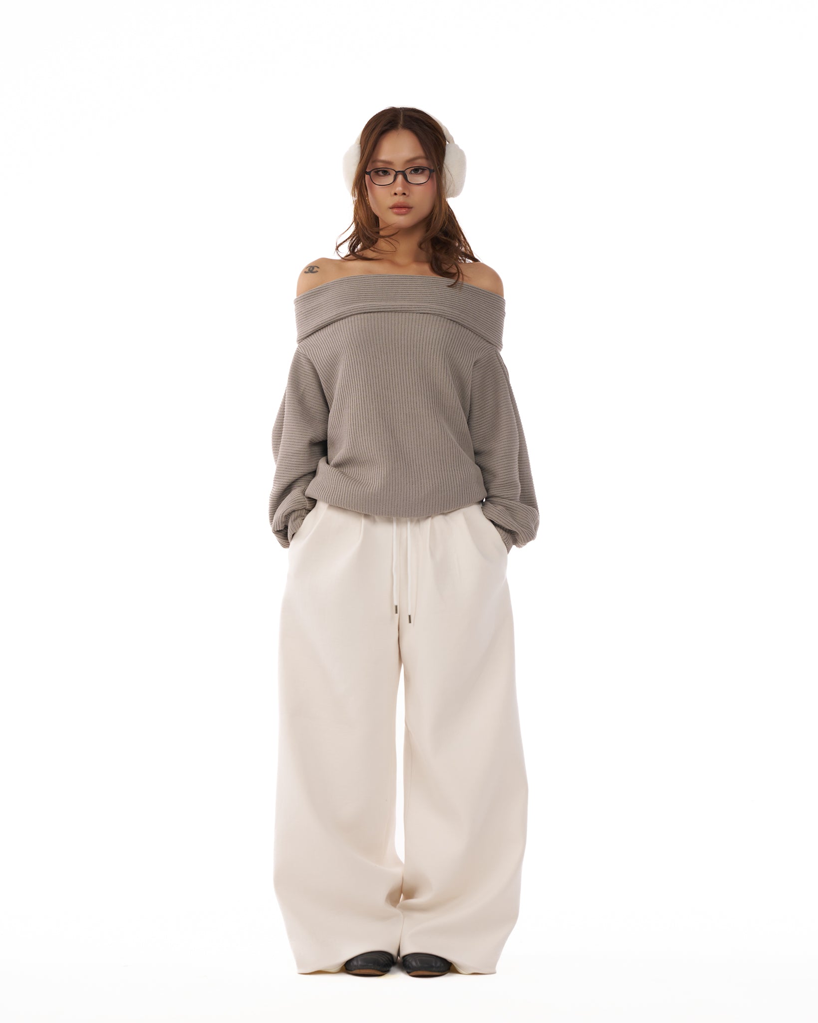 11 Grey Knit Off-Shoulder Top