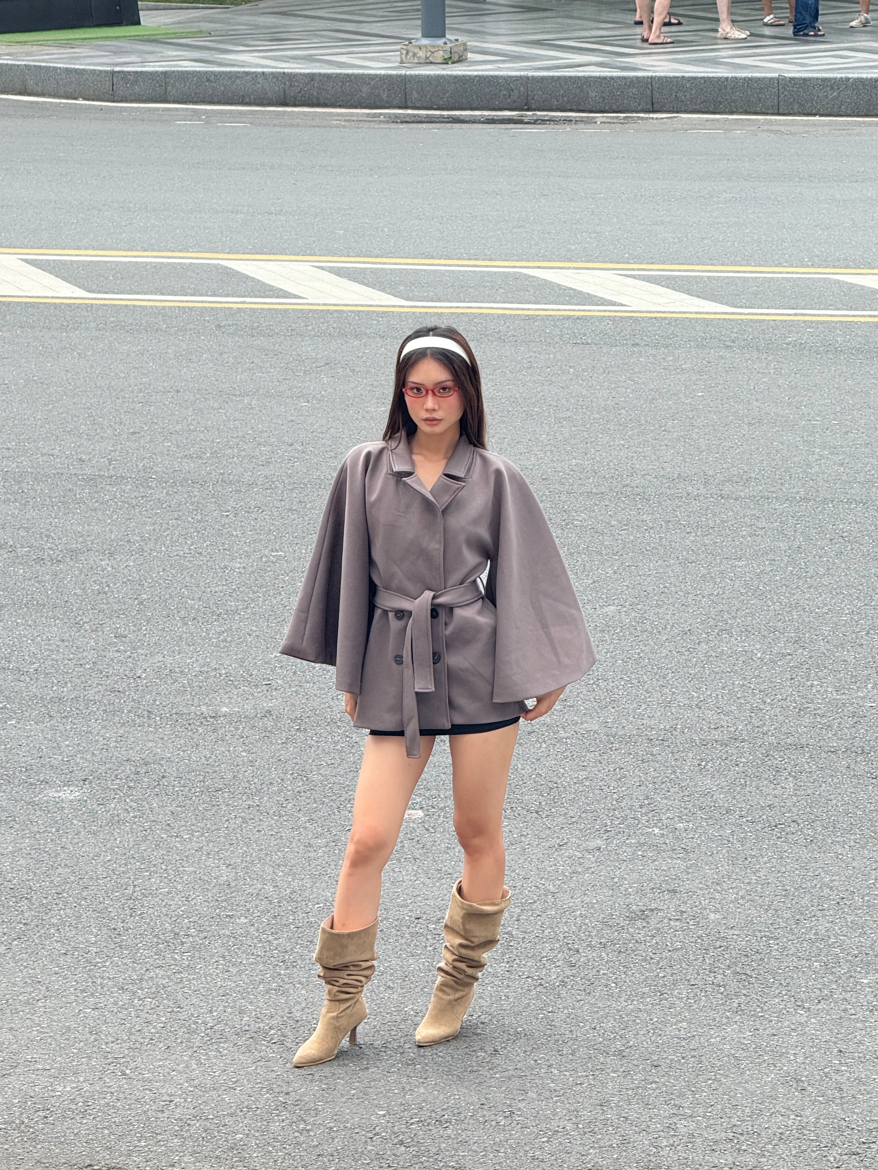 08 Grey Wide Arms Trench Jacket