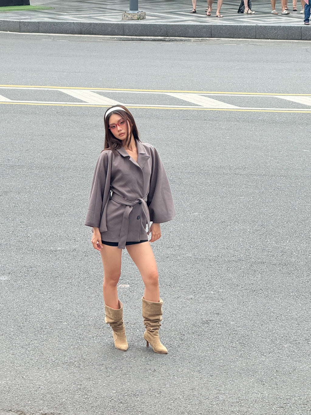 08 Grey Wide Arms Trench Jacket