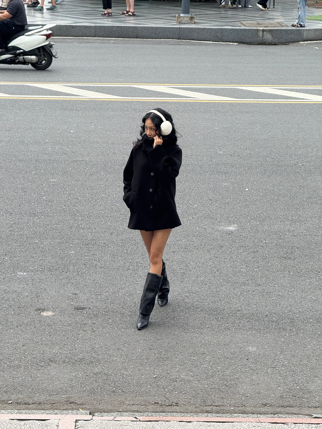 09 Black Pea Coat High Wide Collar