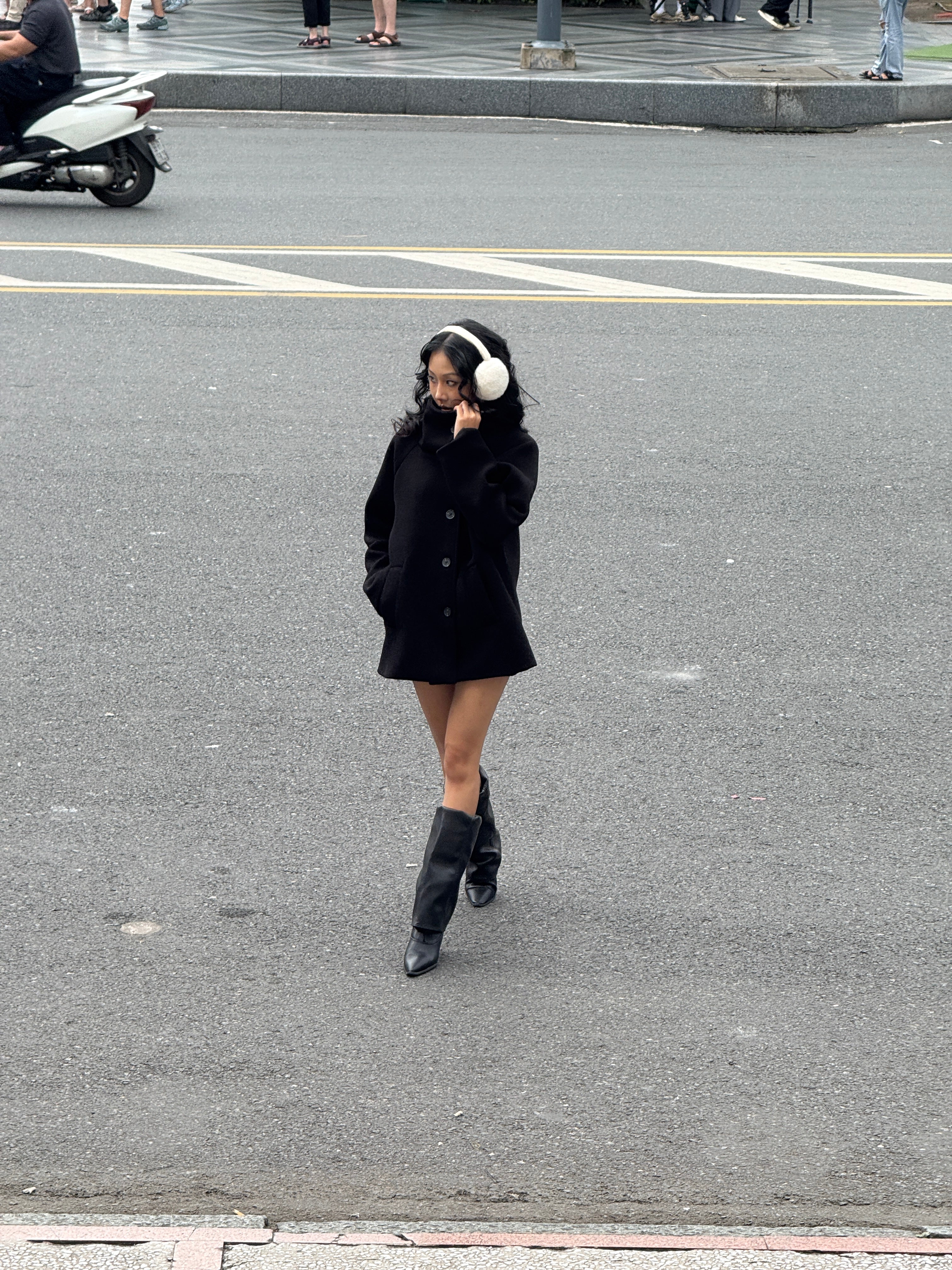 09 Black Pea Coat High Wide Collar