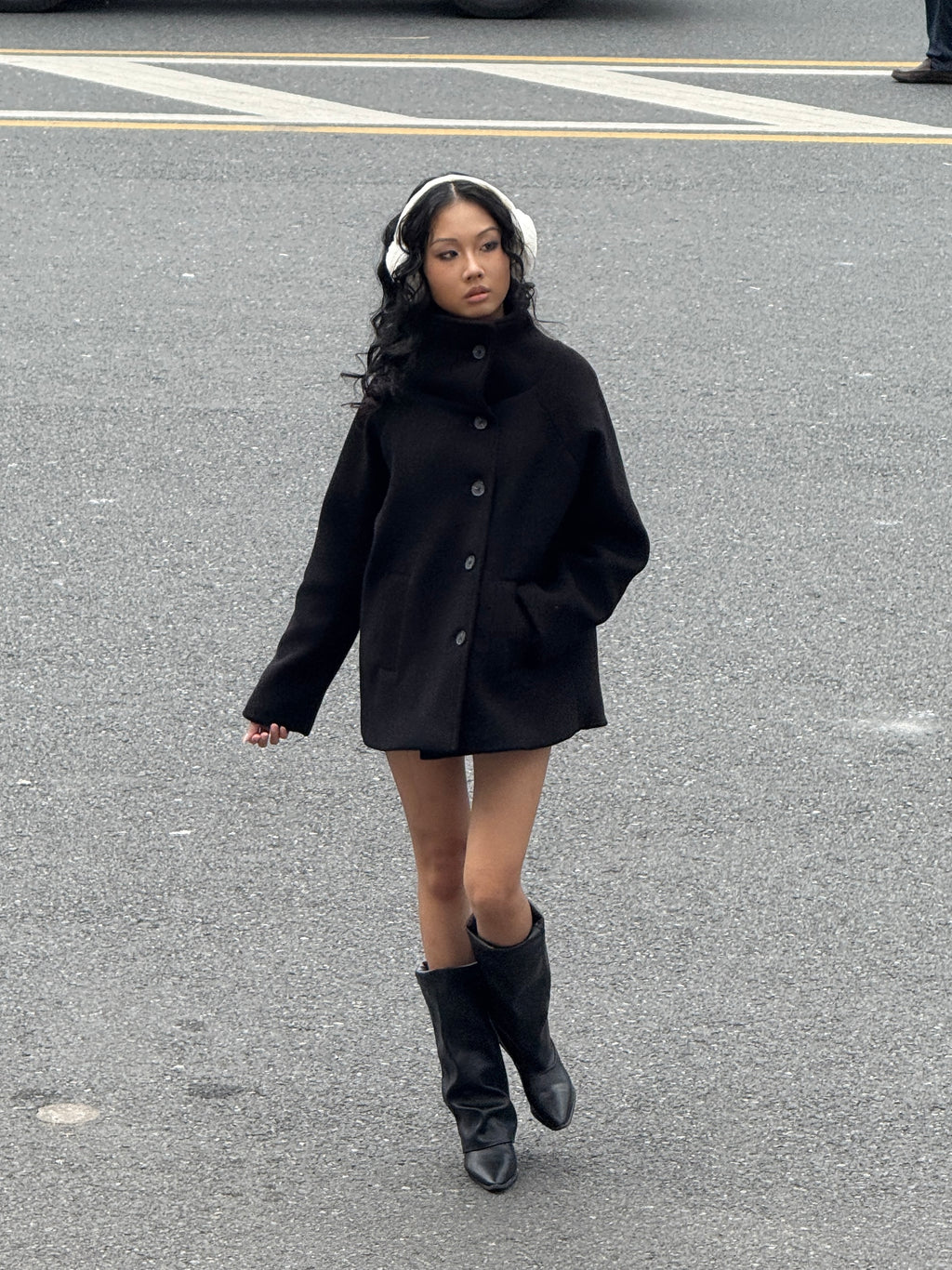 09 Black Pea Coat High Wide Collar