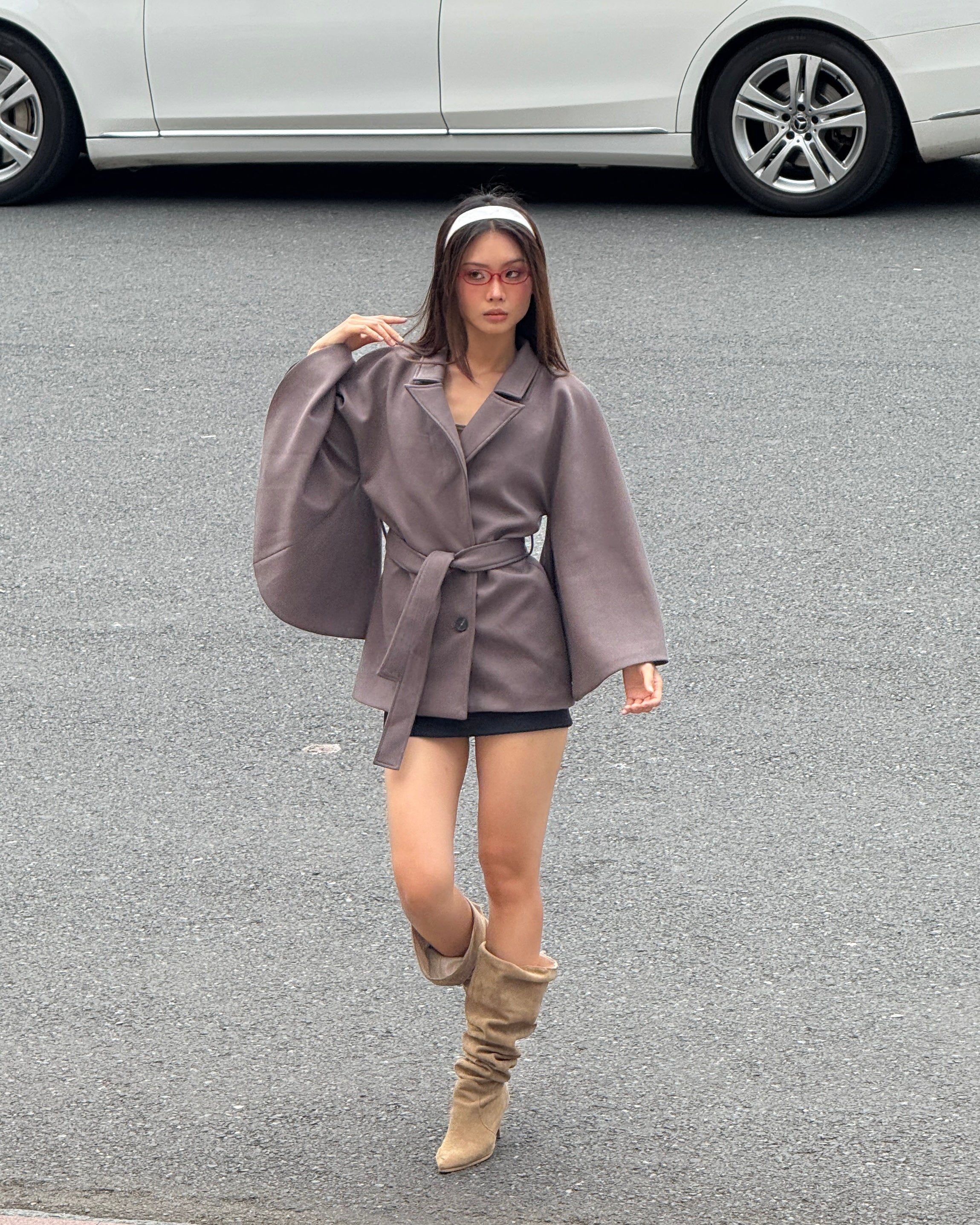 08 Grey Wide Arms Trench Jacket