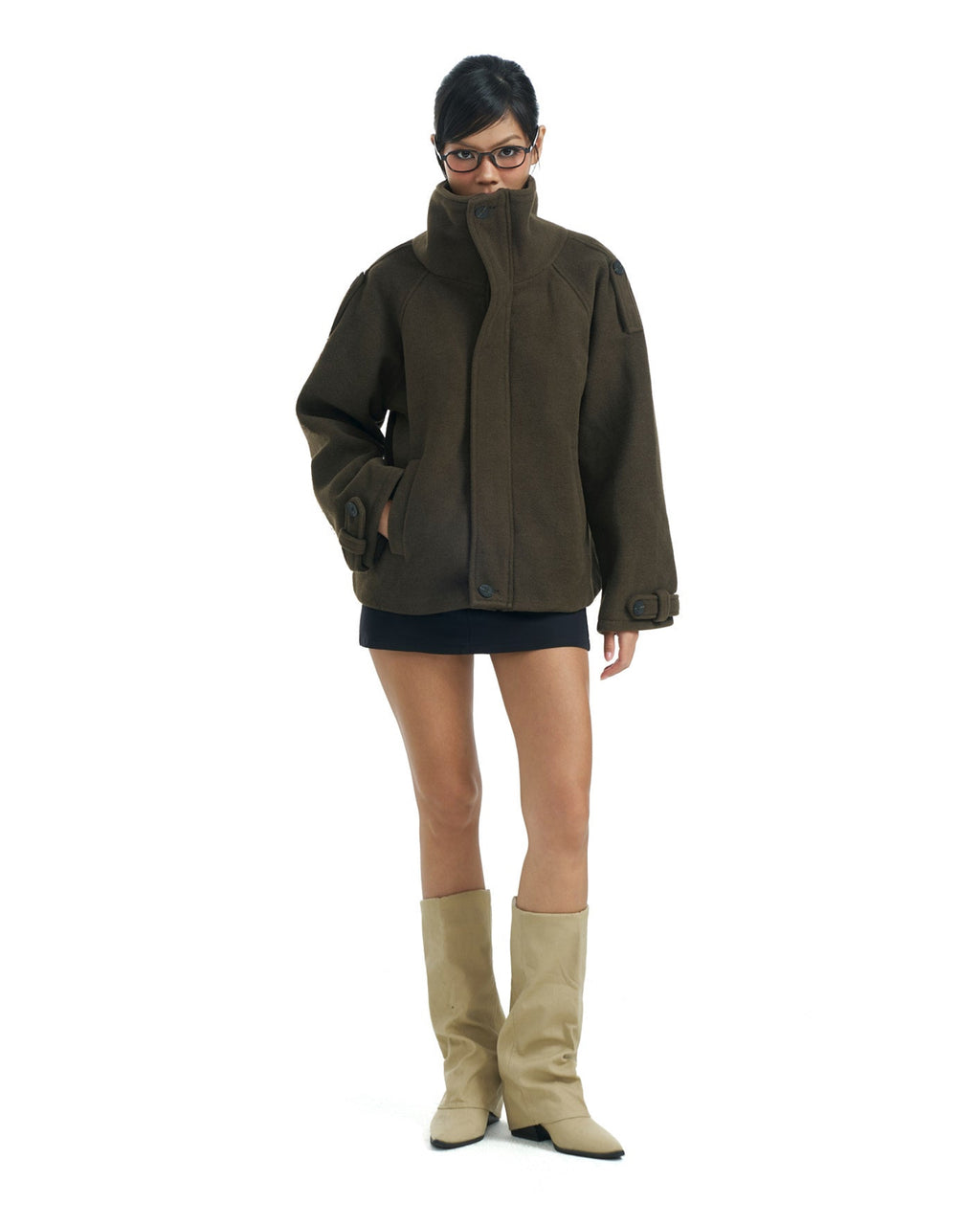 17 High Collar Zip Up Coat