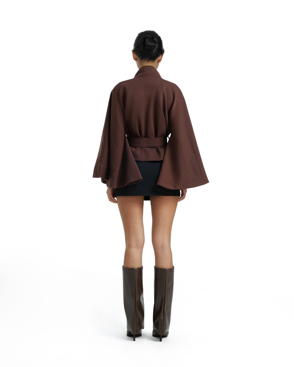 02 Brown High Collar Cape Jacket